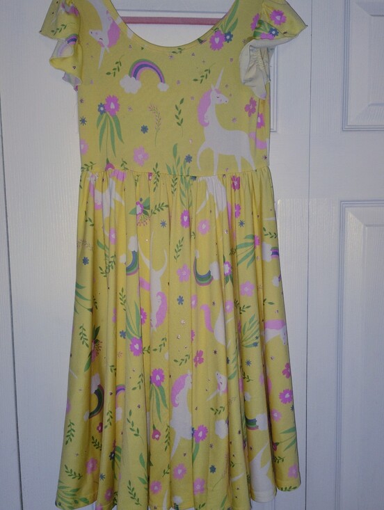 Dot Dot Smile Other - Dot Dot Smile Yellow Unicorn & Rainbow Flutter-Sleeve Dress